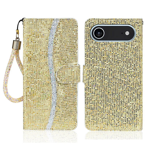 For iPhone Air Case PU Leather Wallet Card Slots Glitter Phone Cover - Gold - 1