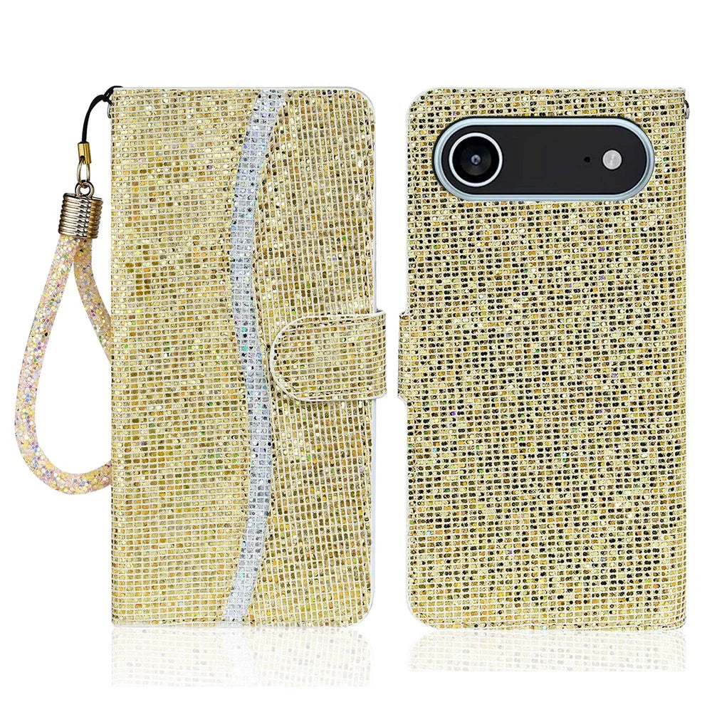 For iPhone Air Case PU Leather Wallet Card Slots Glitter Phone Cover - Gold - 1