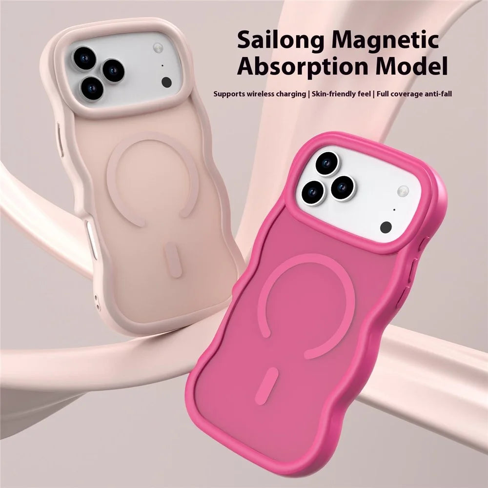 For iPhone 18 Pro / 17  Pro Case Compatible with MagSafe TPU + PC Phone Back Cover Skin Touch Wave Shape - Rose - 2