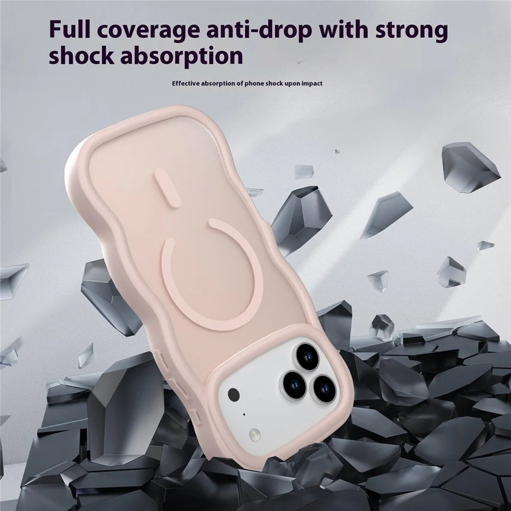 For iPhone 18 Pro / 17  Pro Case Compatible with MagSafe TPU + PC Phone Back Cover Skin Touch Wave Shape - Rose - 3