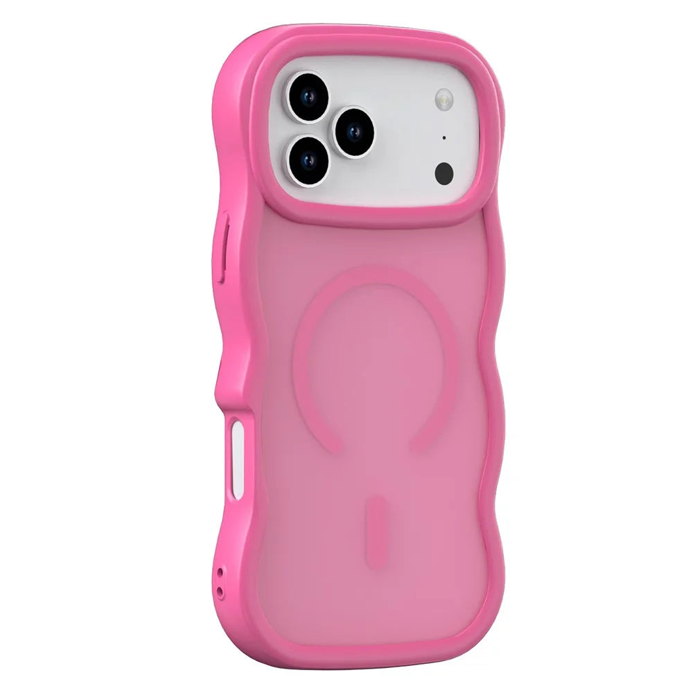 For iPhone 18 Pro Max / 17 Pro Max Case Compatible with MagSafe TPU + PC Phone Back Cover Skin Touch Wave Shape - Rose - 1