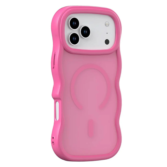 For iPhone 18 Pro Max / 17 Pro Max Case Compatible with MagSafe TPU + PC Phone Back Cover Skin Touch Wave Shape - Rose - 1