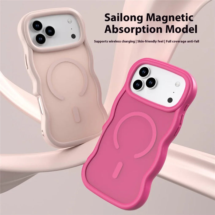 For iPhone 18 Pro Max / 17 Pro Max Case Compatible with MagSafe TPU + PC Phone Back Cover Skin Touch Wave Shape - Rose - 2