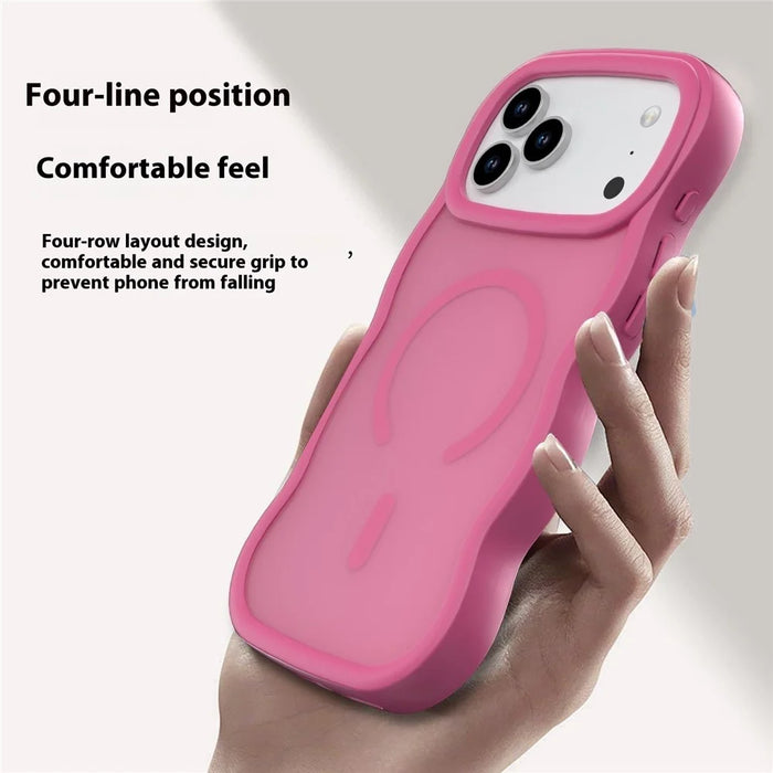 For iPhone 18 Pro Max / 17 Pro Max Case Compatible with MagSafe TPU + PC Phone Back Cover Skin Touch Wave Shape - Rose - 6
