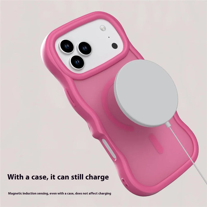 For iPhone 18 Pro Max / 17 Pro Max Case Compatible with MagSafe TPU + PC Phone Back Cover Skin Touch Wave Shape - Rose - 7