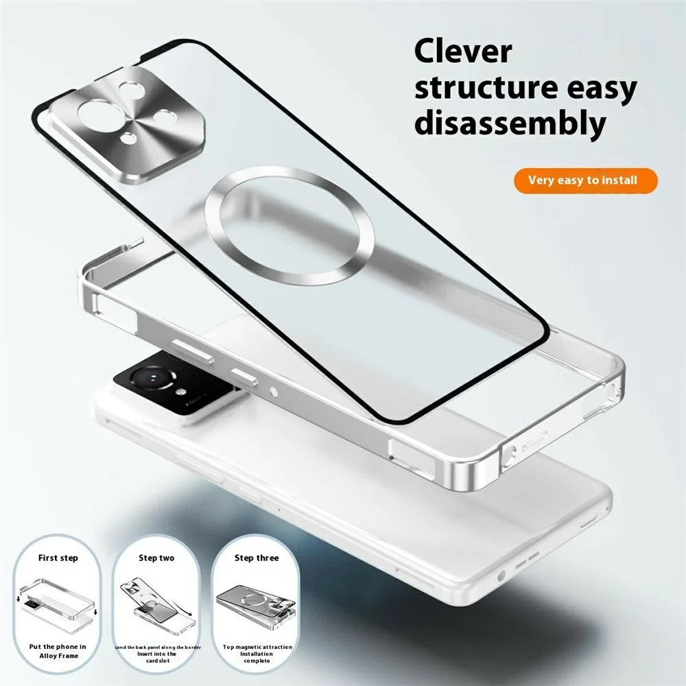 For Asus ROG Phone 9 Pro 5G / Phone 9 5G Magnetic Case Hard PC Metal Frame Frosted Phone Back Cover - Silver - 2