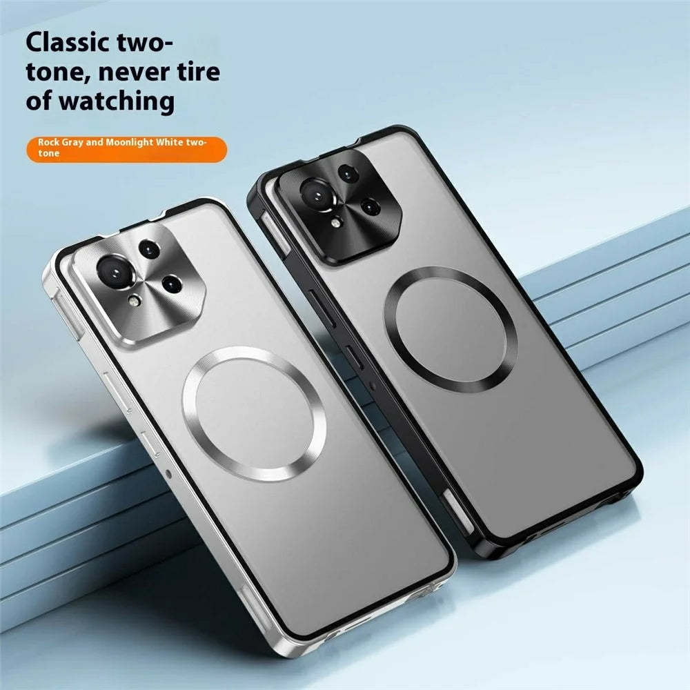 For Asus ROG Phone 9 Pro 5G / Phone 9 5G Magnetic Case Hard PC Metal Frame Frosted Phone Back Cover - Silver - 5