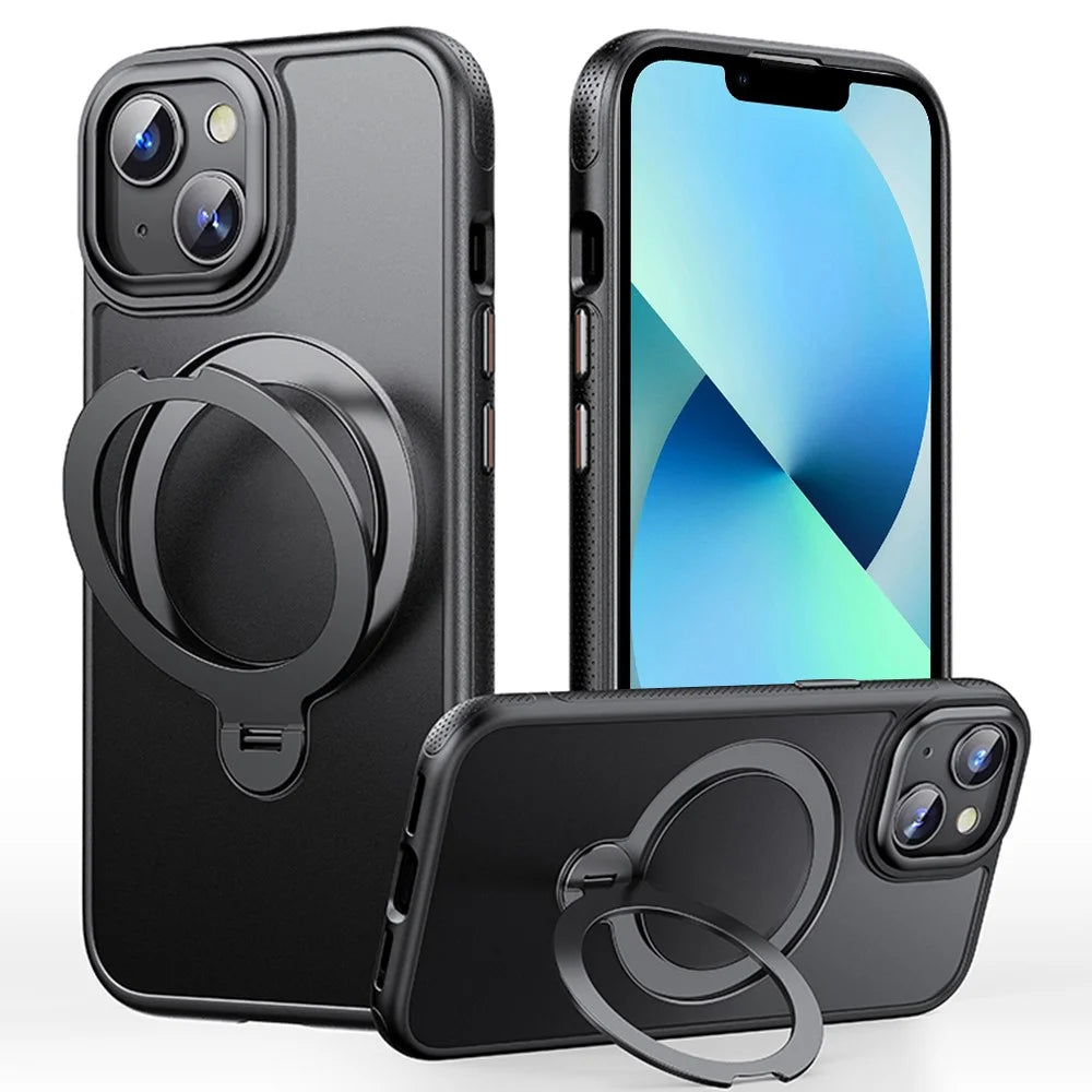 For iPhone 13 Case Compatible with MagSafe Drop Proof TPU PC Kickstand Phone Cover - Black - 1