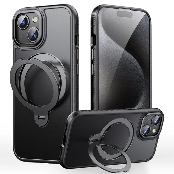 For iPhone 14 Case Compatible with MagSafe Drop Proof TPU PC Kickstand Phone Cover - Black - 1