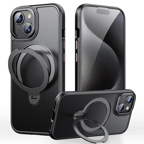 For iPhone 15 Case Compatible with MagSafe Drop Proof TPU PC Kickstand Phone Cover - Black - 1