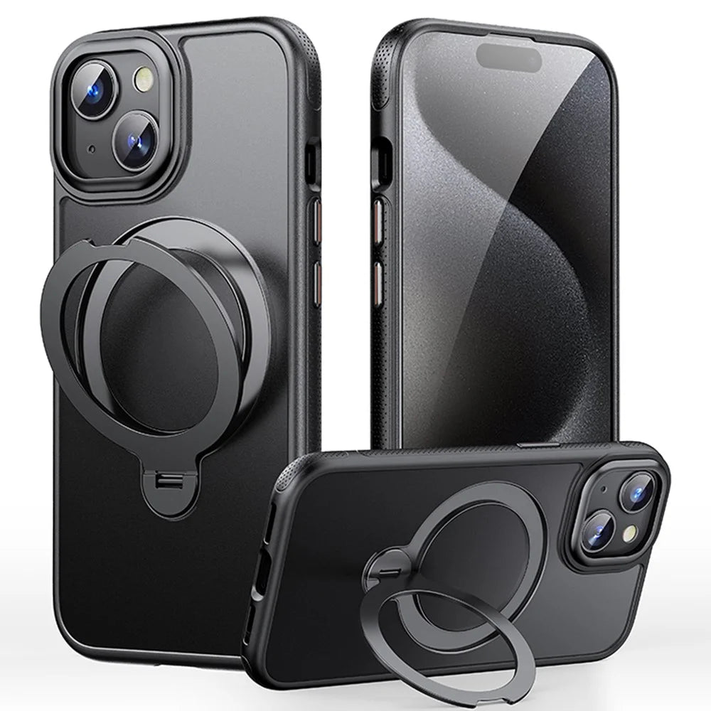For iPhone 15 Case Compatible with MagSafe Drop Proof TPU PC Kickstand Phone Cover - Black - 1