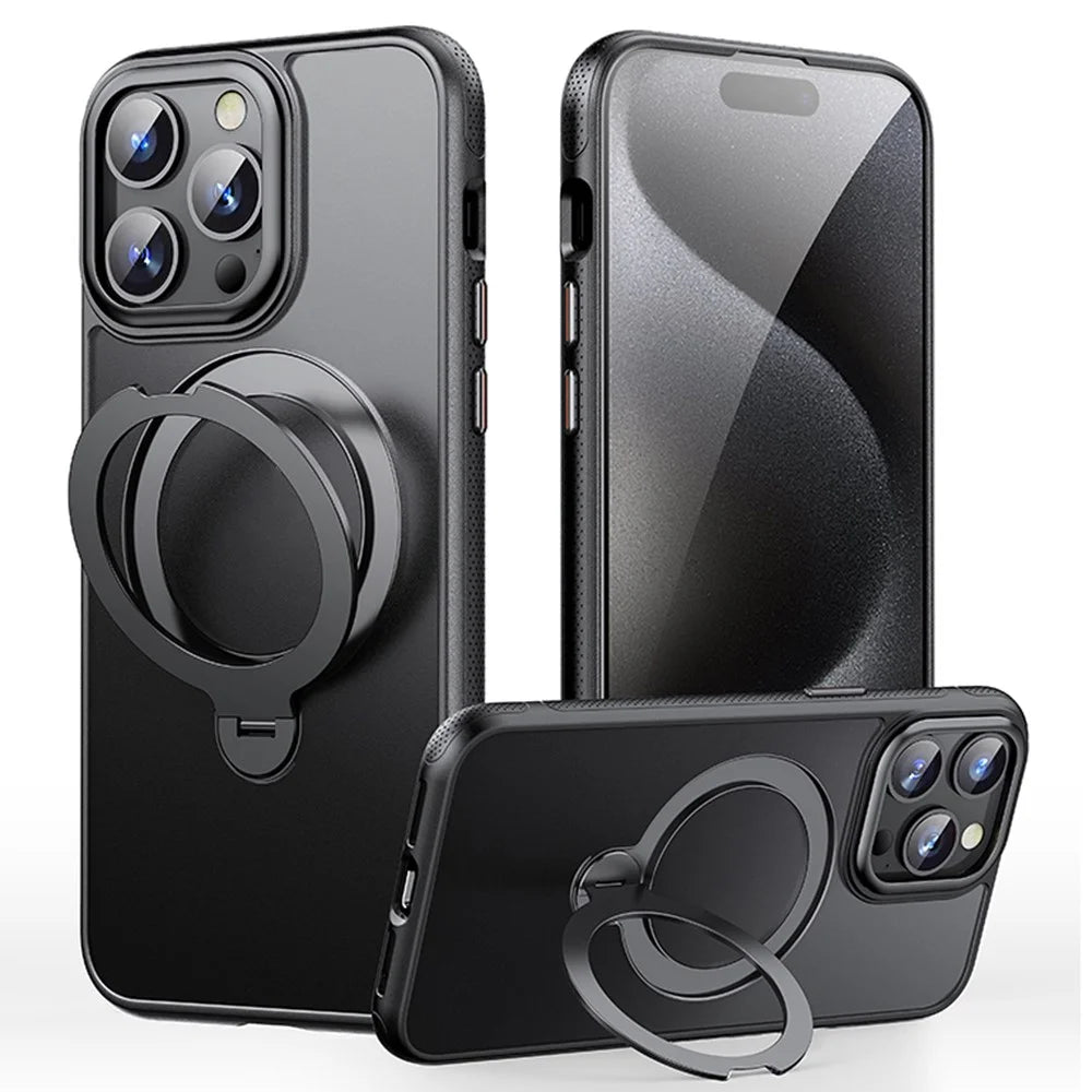 For iPhone 15 Pro Max Case Compatible with MagSafe Drop Proof TPU PC Kickstand Phone Cover - Black - 1