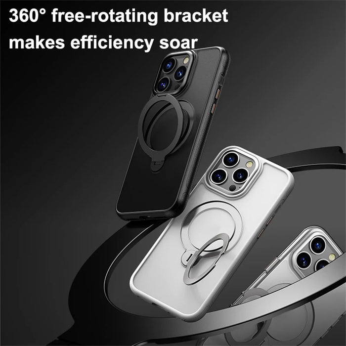 For iPhone 15 Pro Max Case Compatible with MagSafe Drop Proof TPU PC Kickstand Phone Cover - Black - 4