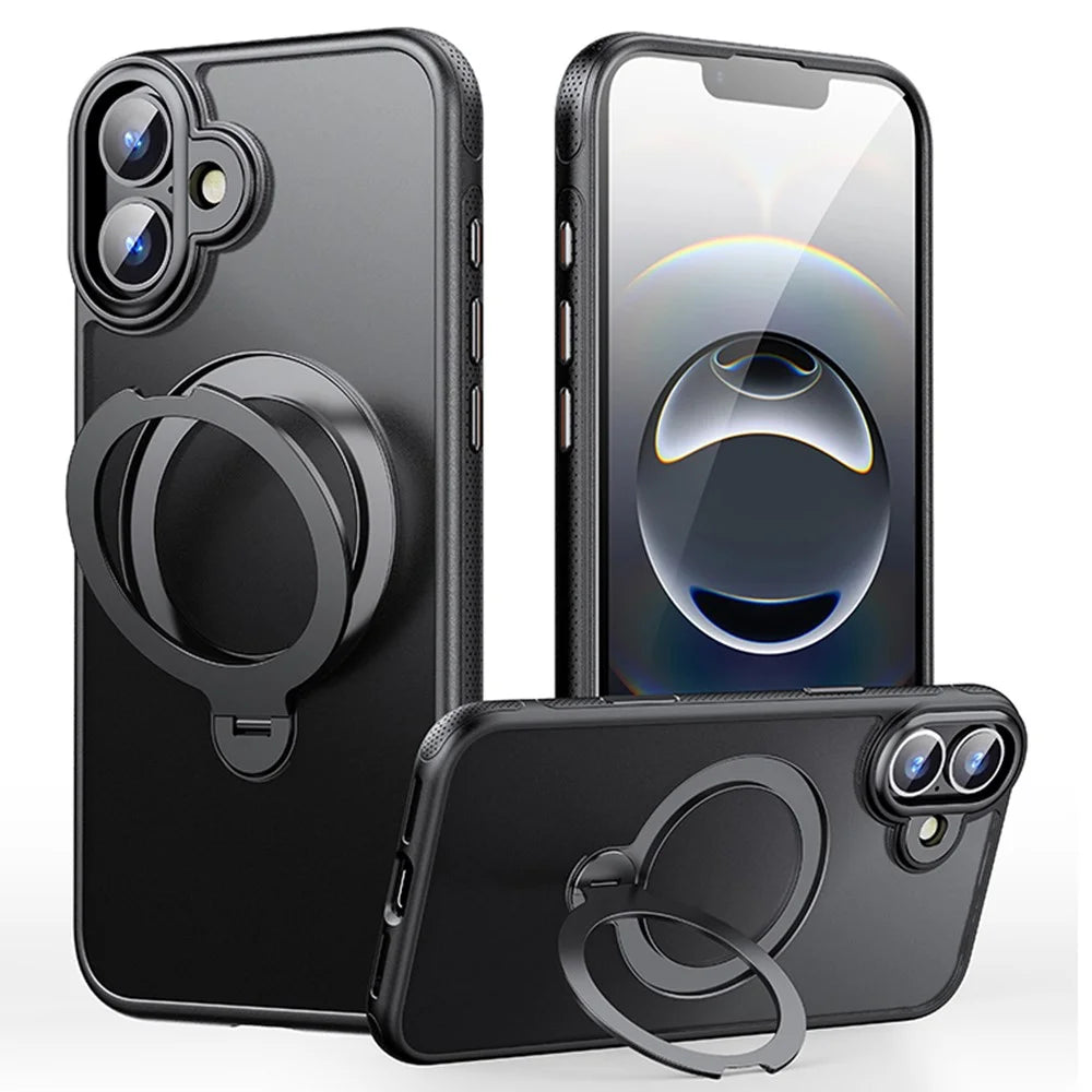 For iPhone 16 Case Compatible with MagSafe Drop Proof TPU PC Kickstand Phone Cover - Black - 1