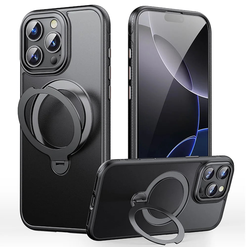 For iPhone 16 Pro Max Case Compatible with MagSafe Drop Proof TPU PC Kickstand Phone Cover - Black - 1