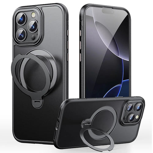 For iPhone 16 Pro Max Case Compatible with MagSafe Drop Proof TPU PC Kickstand Phone Cover - Black - 1