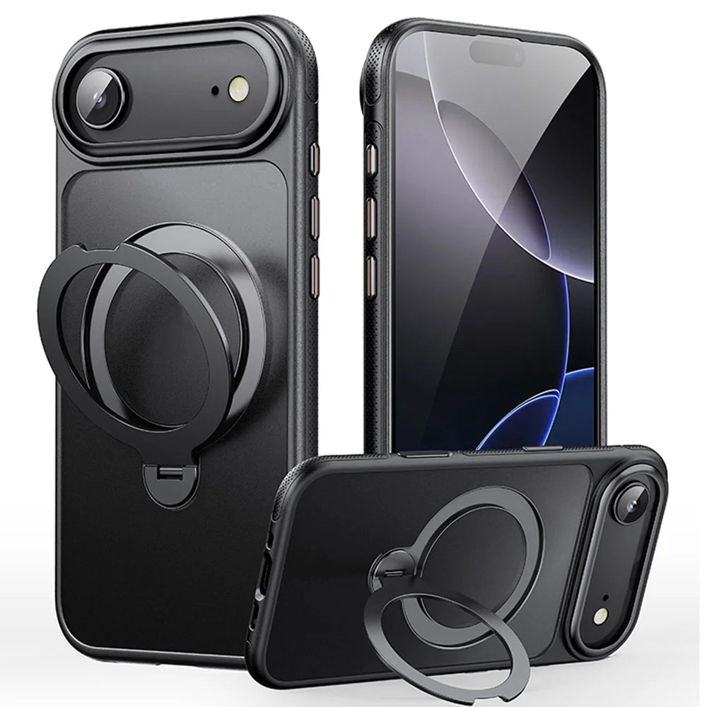 For iPhone Air Case Compatible with MagSafe Drop Proof TPU PC Kickstand Phone Cover - Black - 1