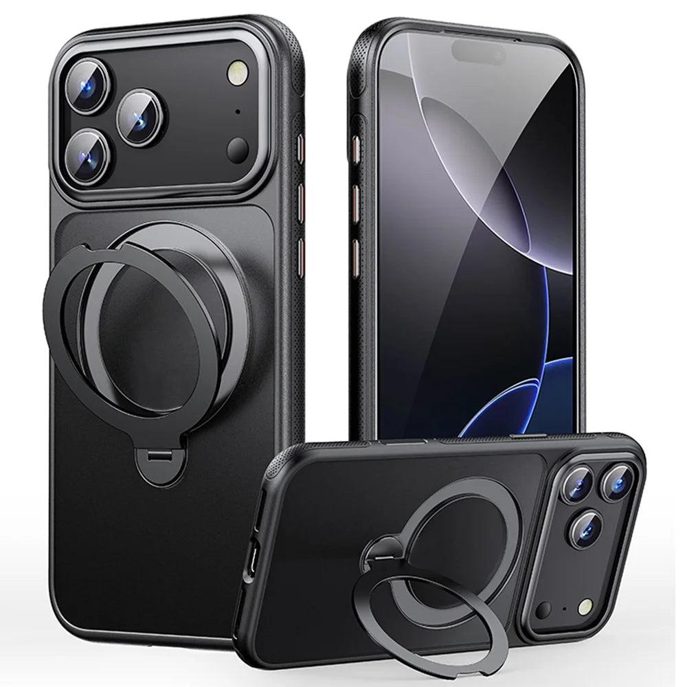 For iPhone 17 Pro Case Compatible with MagSafe Drop Proof TPU PC Kickstand Phone Cover - Black - 1
