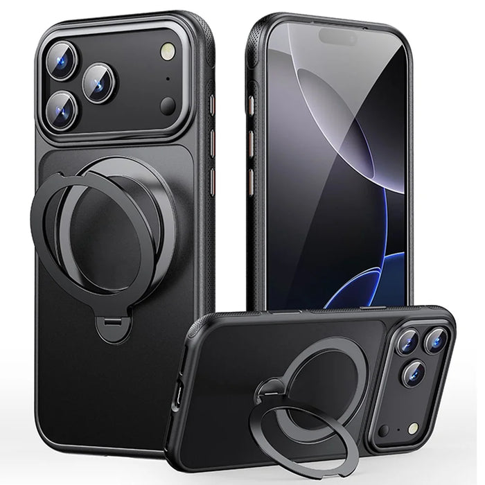 For iPhone 17 Pro Case Compatible with MagSafe Drop Proof TPU PC Kickstand Phone Cover - Black - 1