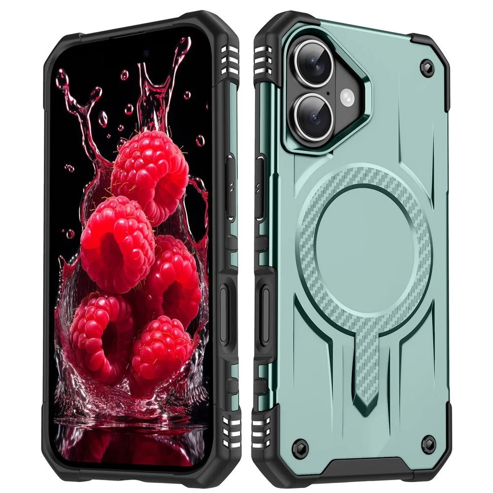 For iPhone 17 Case Compatible with MagSafe Four Corner Airbags PC + TPU Phone Cover - Blackish Green - 1