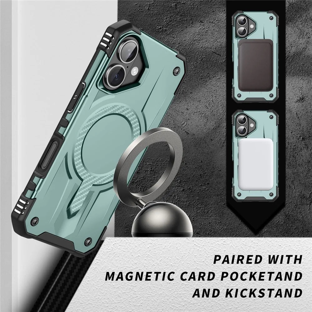 For iPhone 17 Case Compatible with MagSafe Four Corner Airbags PC + TPU Phone Cover - Blackish Green - 5