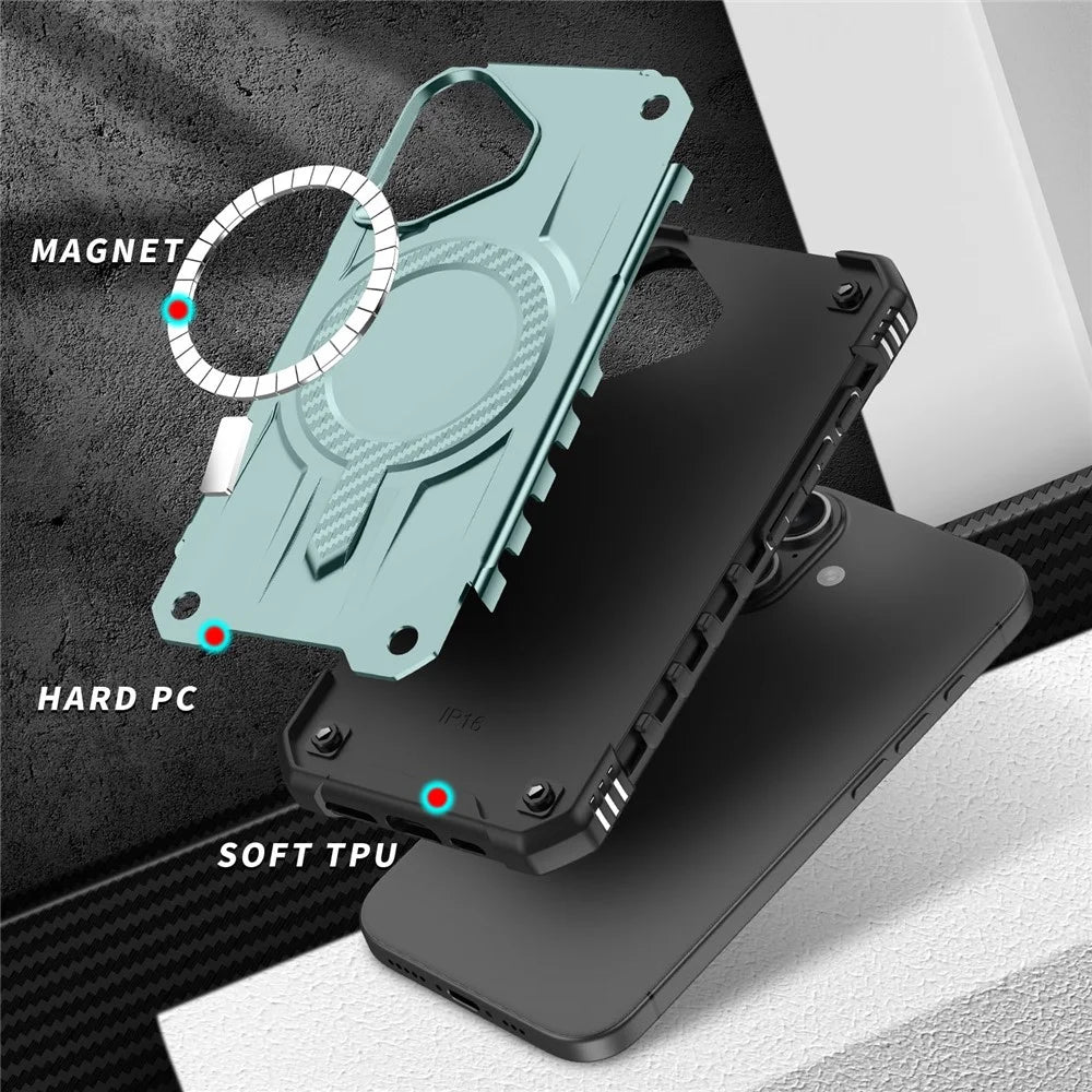 For iPhone 17 Case Compatible with MagSafe Four Corner Airbags PC + TPU Phone Cover - Blackish Green - 6