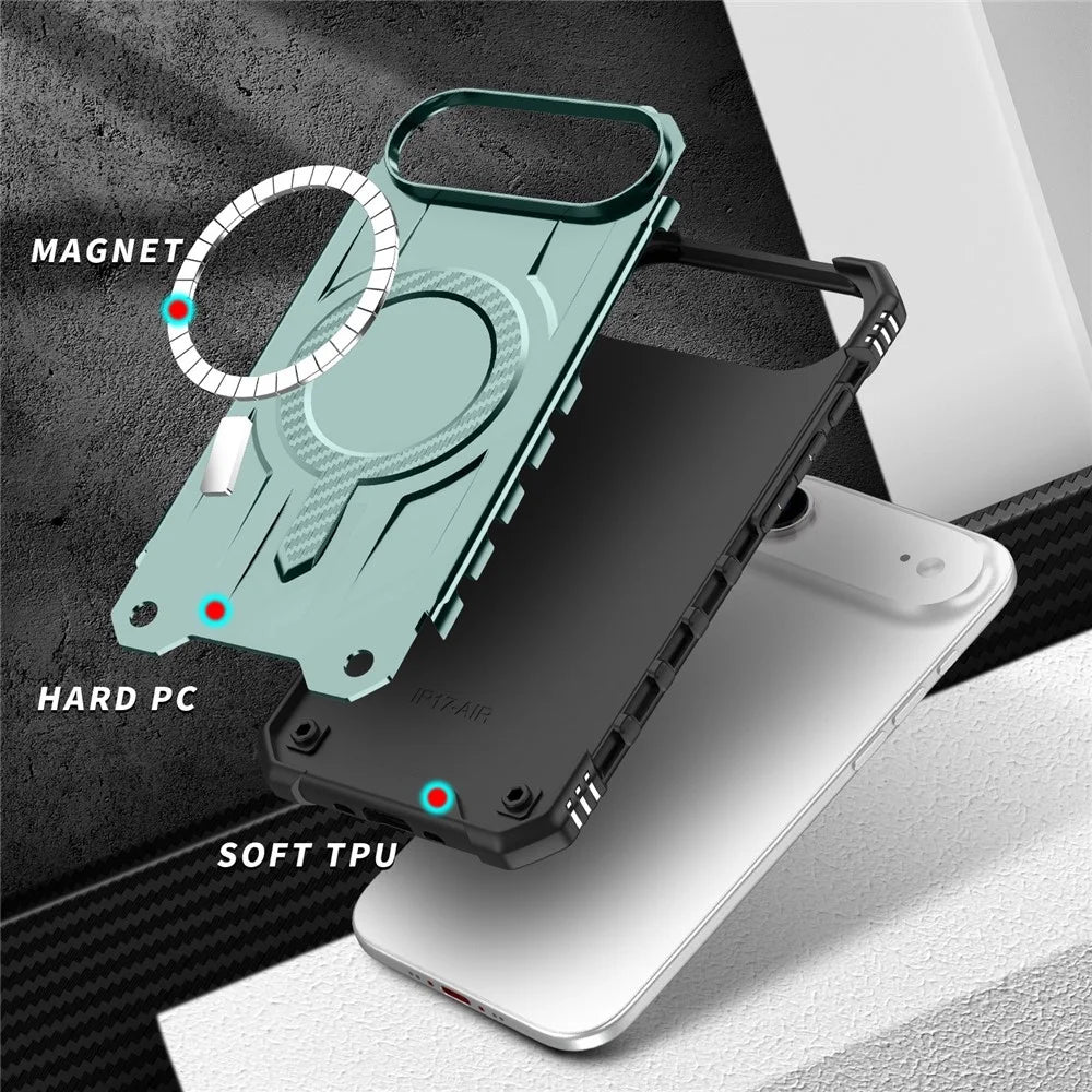 For iPhone Air Case Compatible with MagSafe Four Corner Airbags PC + TPU Phone Cover - Blackish Green - 6