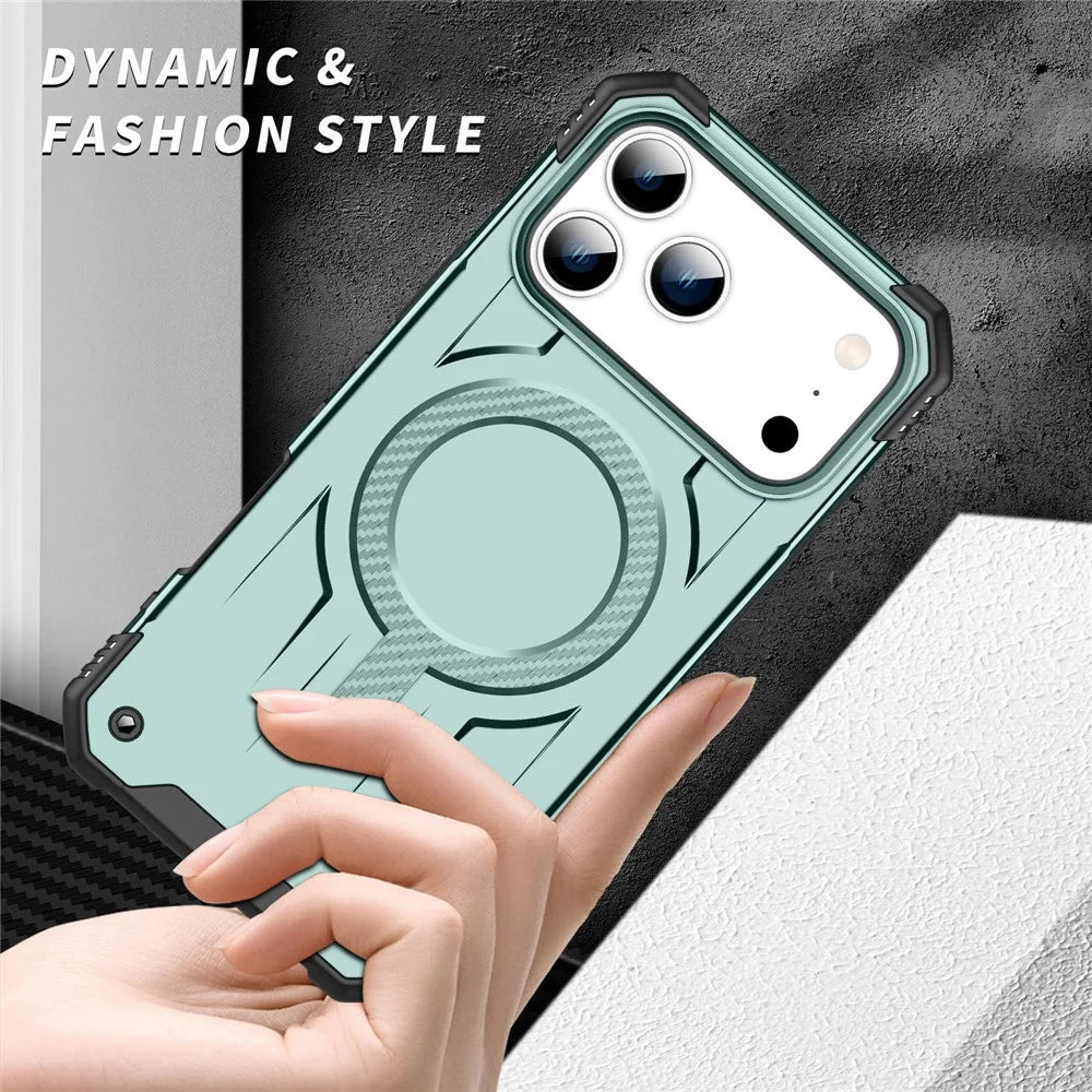 For iPhone 18 Pro / 17 Pro Case Compatible with MagSafe Four Corner Airbags PC + TPU Phone Cover - Blackish Green - 3