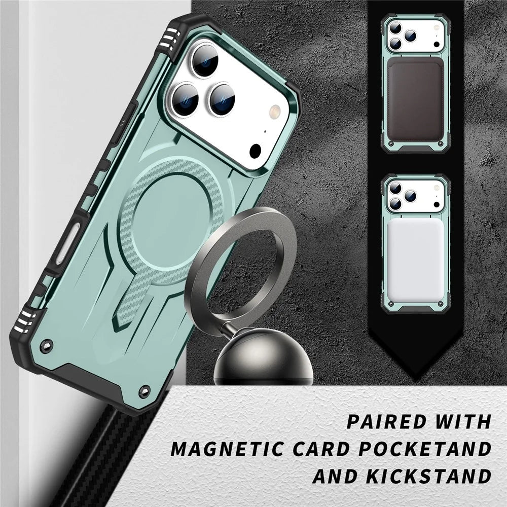 For iPhone 18 Pro / 17 Pro Case Compatible with MagSafe Four Corner Airbags PC + TPU Phone Cover - Blackish Green - 5