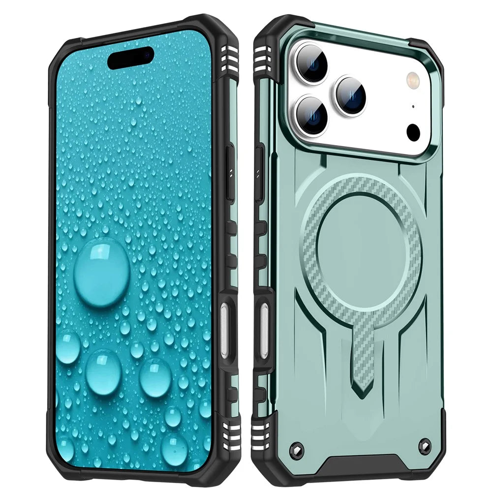 For iPhone 18 Pro Max / 17 Pro Max Case Compatible with MagSafe Four Corner Airbags PC + TPU Phone Cover - Blackish Green - 1