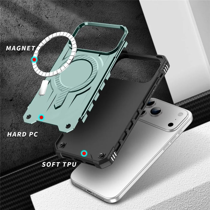 For iPhone 18 Pro Max / 17 Pro Max Case Compatible with MagSafe Four Corner Airbags PC + TPU Phone Cover - Blackish Green - 6
