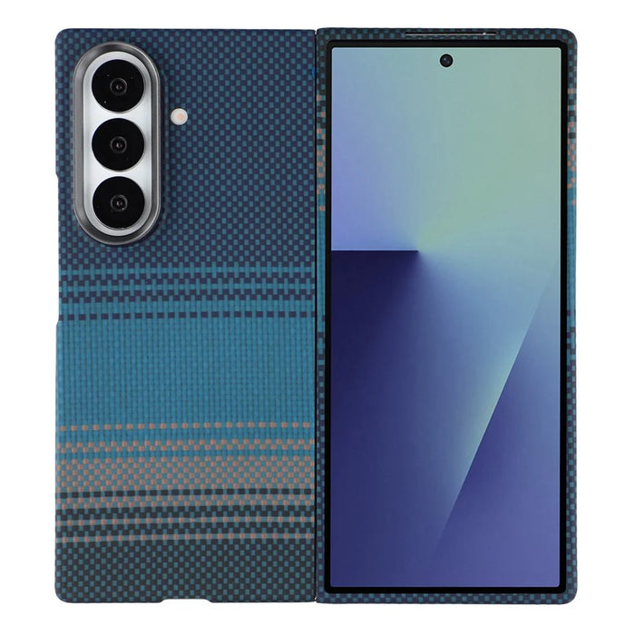 For Samsung Galaxy Z Fold7 5G Case Gradient Aramid Fiber Magnetic Phone Cover with Metal Lens Frame - Blue Floating Weave - 1