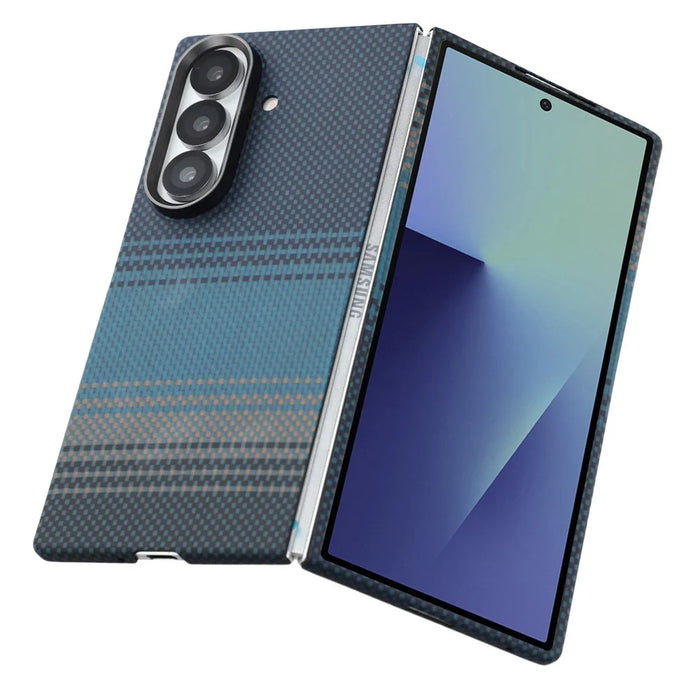For Samsung Galaxy Z Fold7 5G Case Gradient Aramid Fiber Magnetic Phone Cover with Metal Lens Frame - Blue Floating Weave - 3