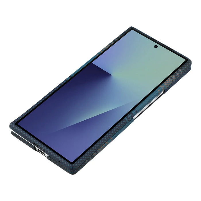 For Samsung Galaxy Z Fold7 5G Case Gradient Aramid Fiber Magnetic Phone Cover with Metal Lens Frame - Blue Floating Weave - 5