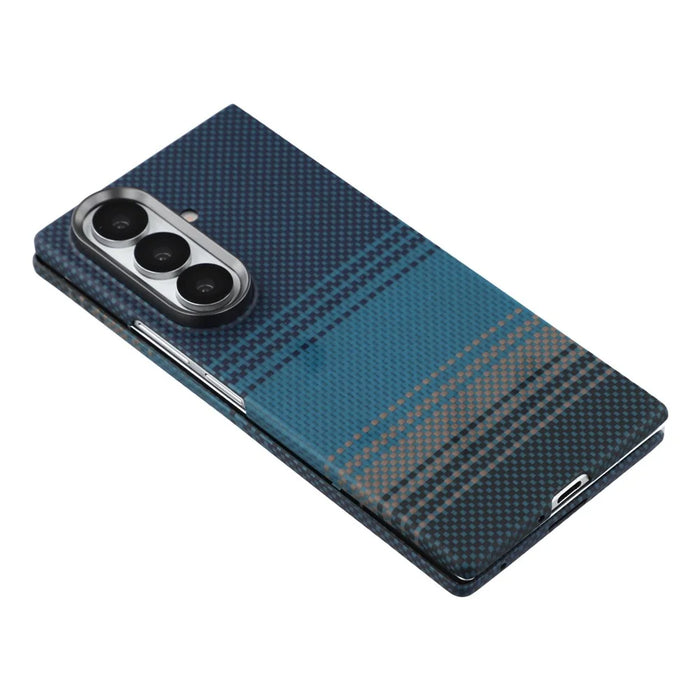 For Samsung Galaxy Z Fold7 5G Case Gradient Aramid Fiber Magnetic Phone Cover with Metal Lens Frame - Blue Floating Weave - 6