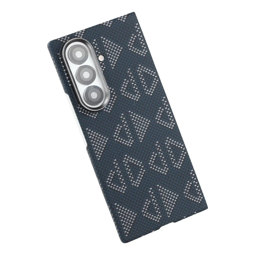 For Samsung Galaxy Z Fold7 5G Magnetic Case Geometric Pattern Aramid Fiber Phone Cover with Metal Lens Frame - Blue - 4