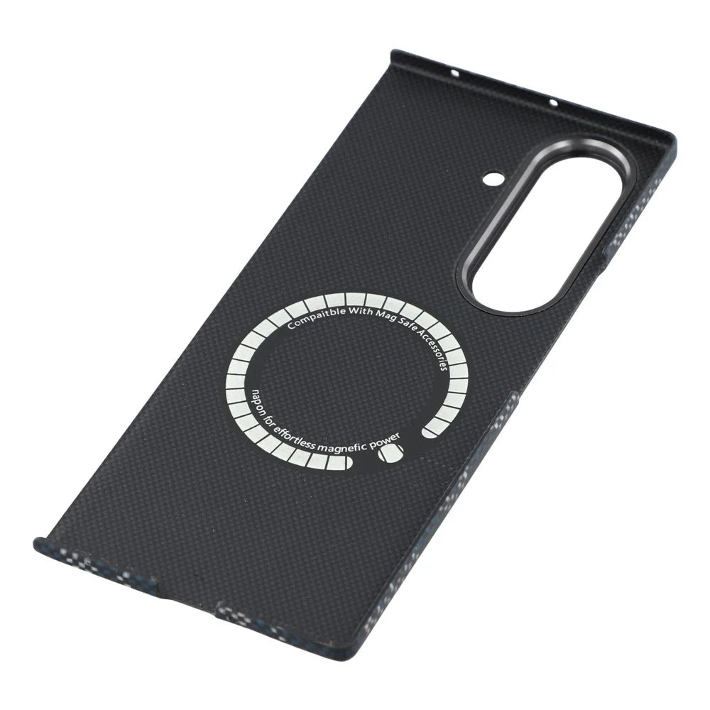 For Samsung Galaxy Z Fold7 5G Magnetic Case Geometric Pattern Aramid Fiber Phone Cover with Metal Lens Frame - Blue - 5