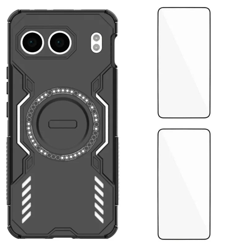 WANLONFENG For OnePlus Nord 4 Magnetic Case  DJ Series PC TPU Phone Cover with 2Pcs Tempered Glass Film - Black - 1