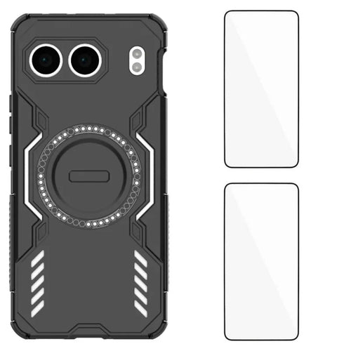 WANLONFENG For OnePlus Nord 4 Magnetic Case  DJ Series PC TPU Phone Cover with 2Pcs Tempered Glass Film - Black - 1