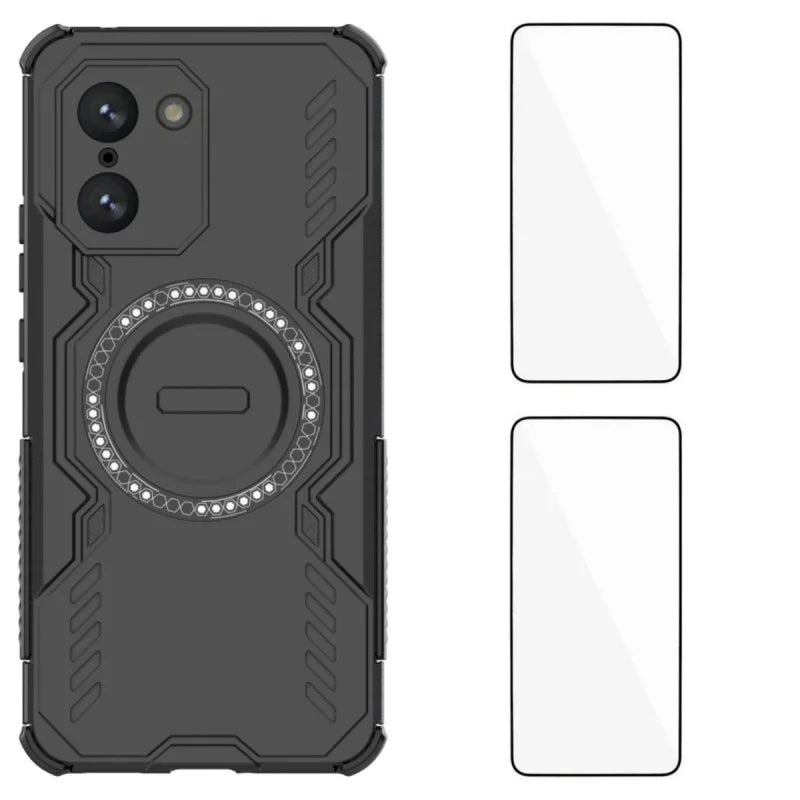 WANLONFENG For OnePlus Nord CE5 5G / OnePlus Ace 5 Racing 5G Magnetic Case  DJ Series PC TPU Phone Cover with 2Pcs Tempered Glass Film - Black - 1