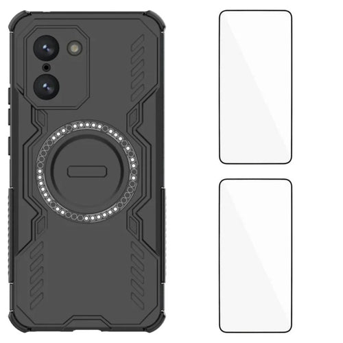 WANLONFENG For OnePlus Nord CE5 5G / OnePlus Ace 5 Racing 5G Magnetic Case  DJ Series PC TPU Phone Cover with 2Pcs Tempered Glass Film - Black - 1