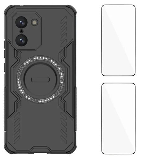 WANLONFENG For OnePlus Nord CE5 5G / OnePlus Ace 5 Racing 5G Magnetic Case  DJ Series PC TPU Phone Cover with 2Pcs Tempered Glass Film - Black - 1