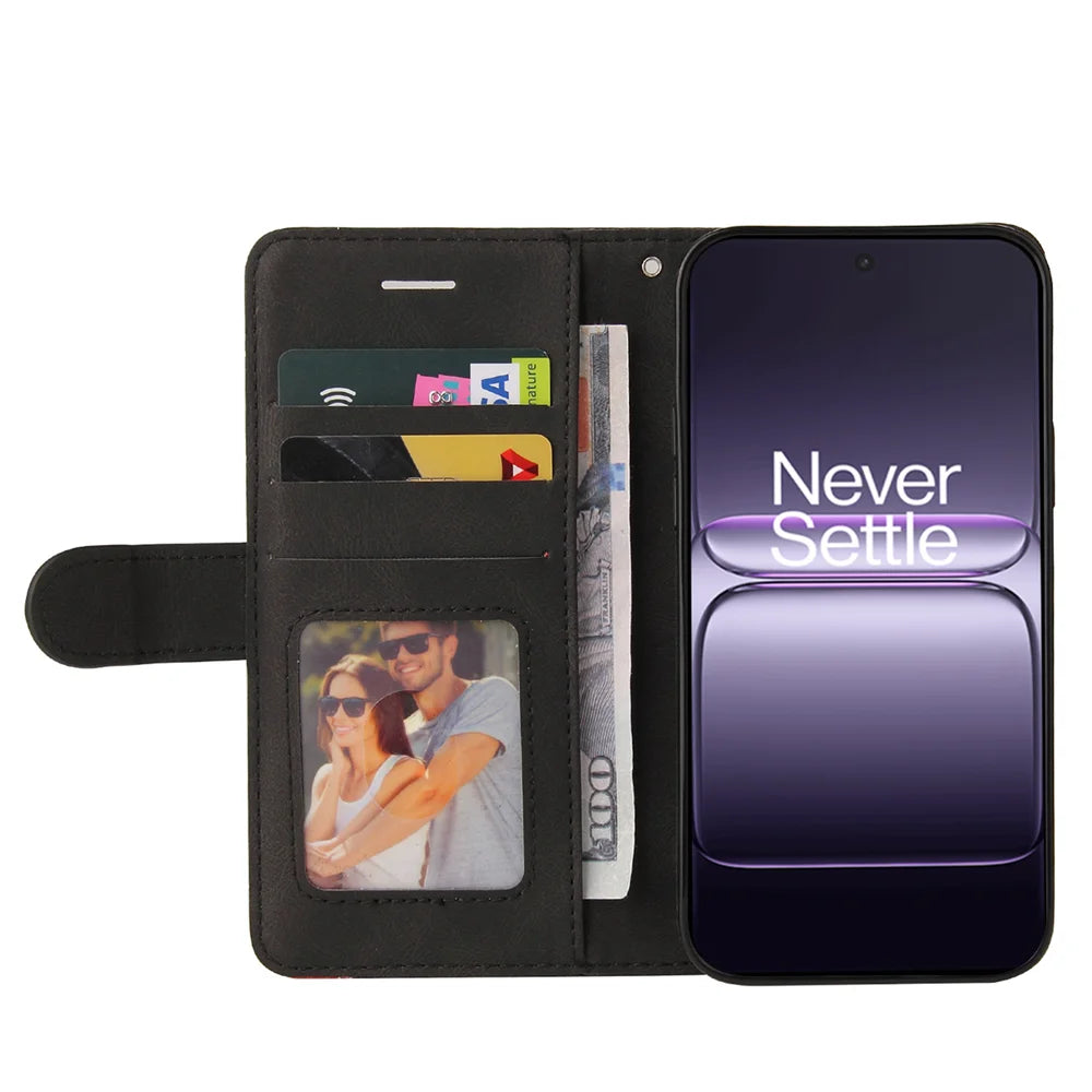 For OnePlus Nord CE5 5G / OnePlus Ace 5 Racing 5G Leather Phone Case Stand Wallet with Bi-colour Splicing Design - Black - 2
