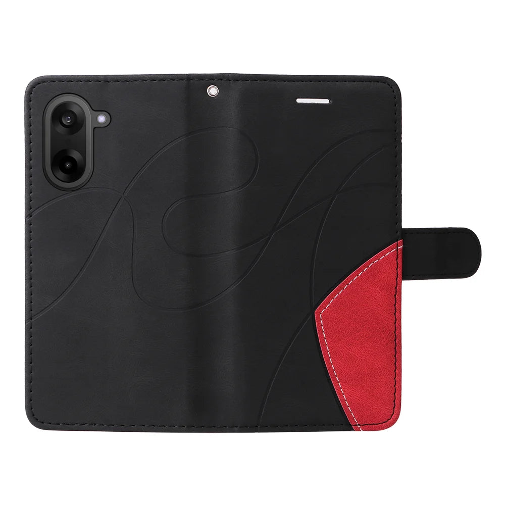 For OnePlus Nord CE5 5G / OnePlus Ace 5 Racing 5G Leather Phone Case Stand Wallet with Bi-colour Splicing Design - Black - 3