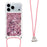 For iPhone 18 Pro / 17 Pro TPU Case Quicksand Phone Cover with Lanyard - Rose Gold / Hearts - 3