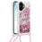 For iPhone 17 TPU Case Quicksand Phone Cover with Lanyard - Rose Gold / Hearts - 2