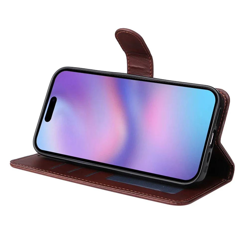 ENKAY HAT PRINCE For iPhone 16 PU Leather Wallet Case   Phone Stand Cover with Tempered Glass - Pink - 6