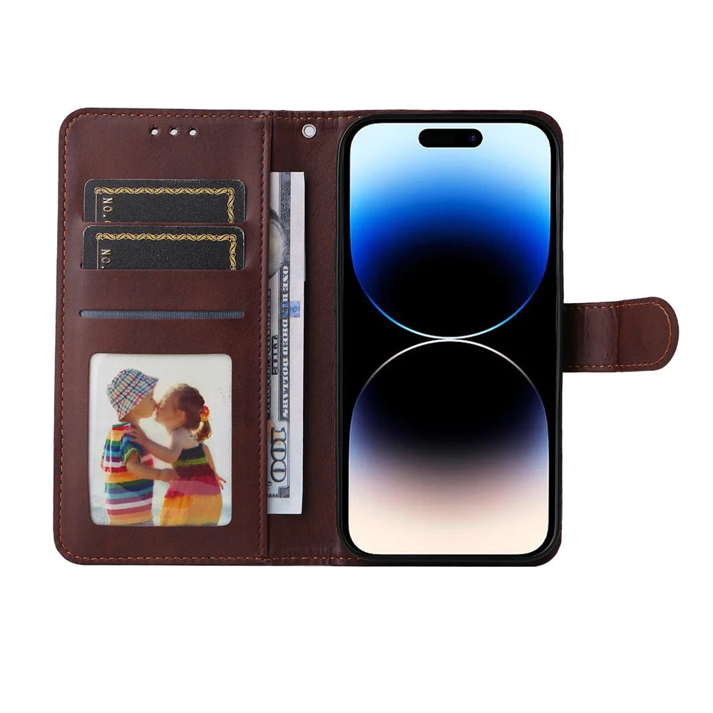 ENKAY HAT PRINCE For iPhone 15 Pro PU Leather Wallet Case   Phone Stand Cover with Tempered Glass - Pink - 3