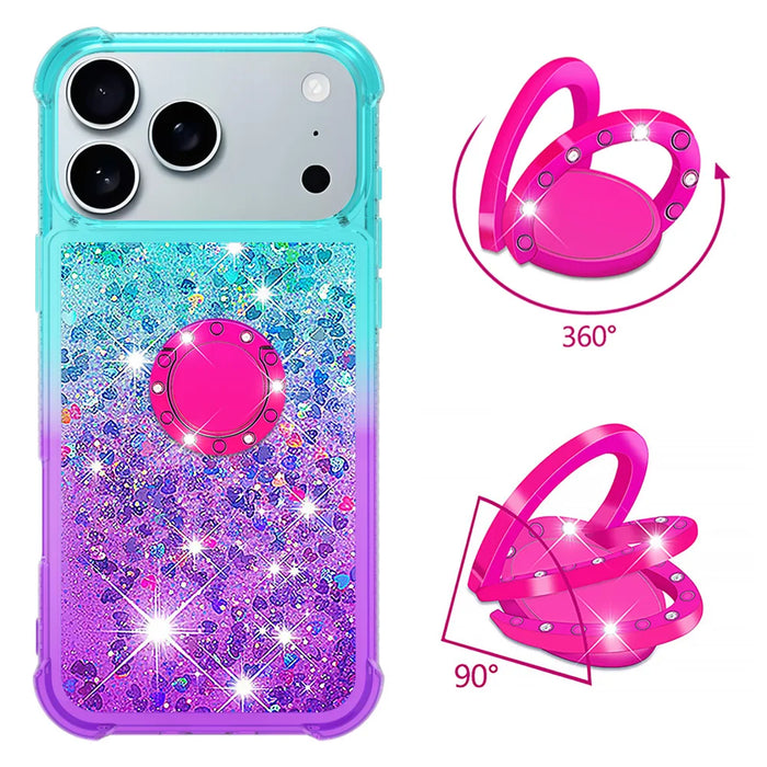 For iPhone 18 Pro Max / 17 Pro Max TPU Case with Kickstand Gradiant Quicksand Shockproof Cover - Sky Blue+Purple - 2