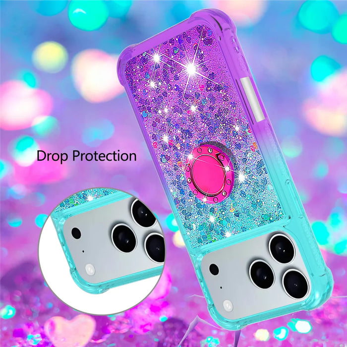 For iPhone 18 Pro Max / 17 Pro Max TPU Case with Kickstand Gradiant Quicksand Shockproof Cover - Sky Blue+Purple - 5